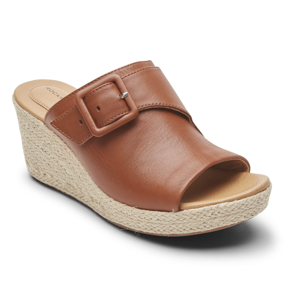 Rockport Womens Slides Brown - Lyla Buckle - UK 028-NOXMJS